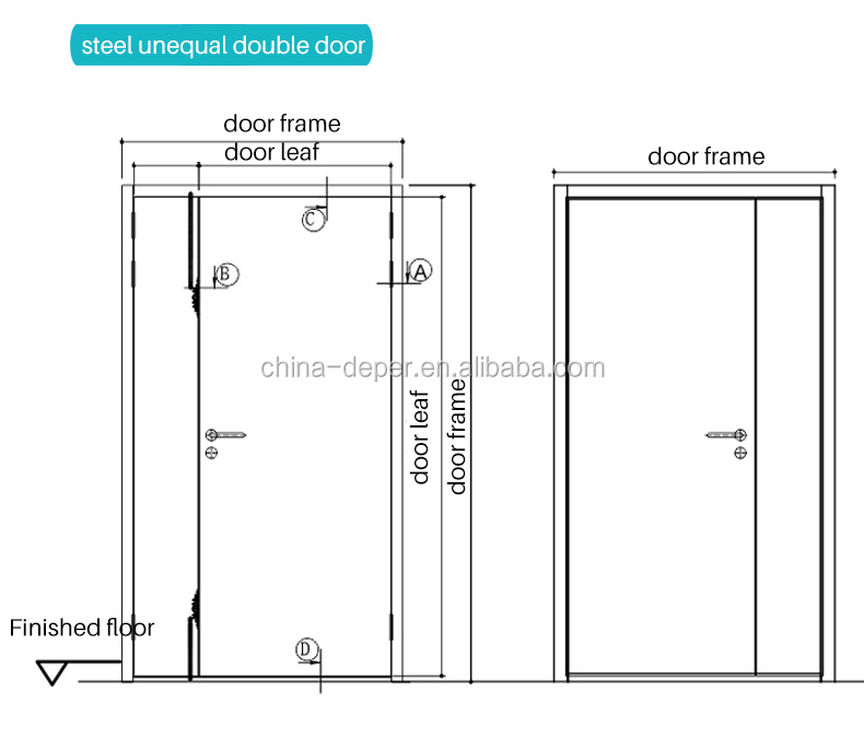 Factory Direct Hospital Patient Room Door Unequal Double Steel Door With 99% Safety