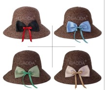 Elegant bowknot brown raffia straw fashional beach hat