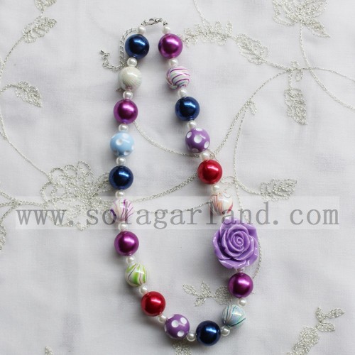 Chunky Bubblegum Rose Flower Necklace For Baby Girl Toddlers