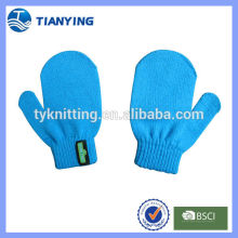 blue acrylic kids' mitten gloves