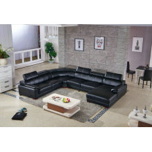 U форму черного цвета подлинной кожаный диван (301)
