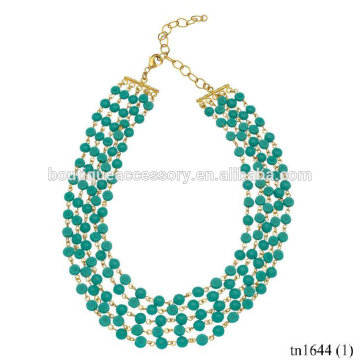 Gold Multilayer Turquoise Beaded Statement Necklace