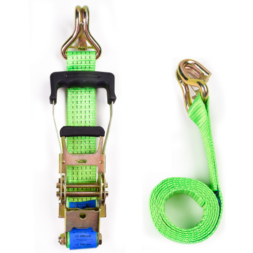 2" 5T 50mm Rubber Handle Ratchet Buckle Tiedowns Green Straps With 2 Inch Double J Hooks Safety Latch