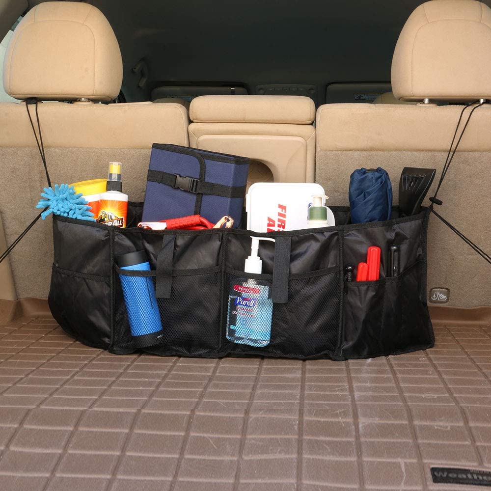 Trunk Organizer Back Seat Protector Storage Organizer Multi -fack Compappible Portable för SUV Car Truck Auto