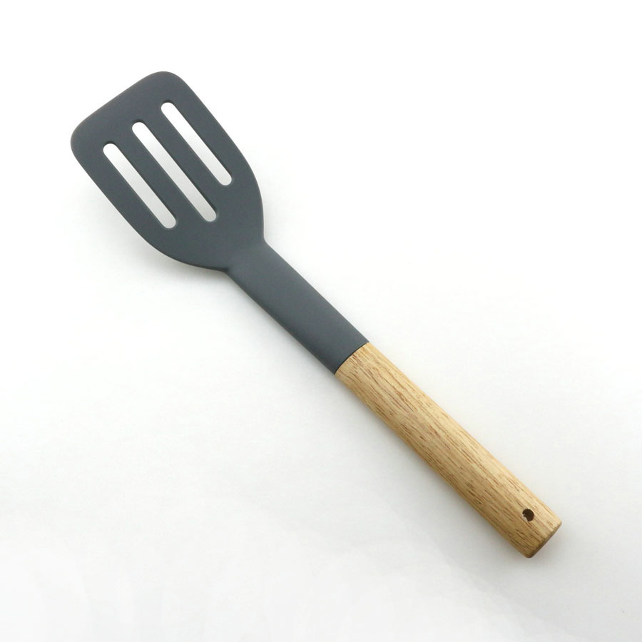 Black Nylon Slotted Spatula With Beech Wood Handle