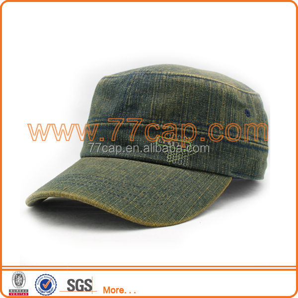 Denim Jean Distressed Hat Camo Hat Cadet Box Military Cap