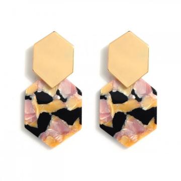 Mottled Acrylic Earrings Resin Drop Dangle Earring Hoop Statement Polygonal Bohemian Fashion Jewelry Earrings for Women Girls
