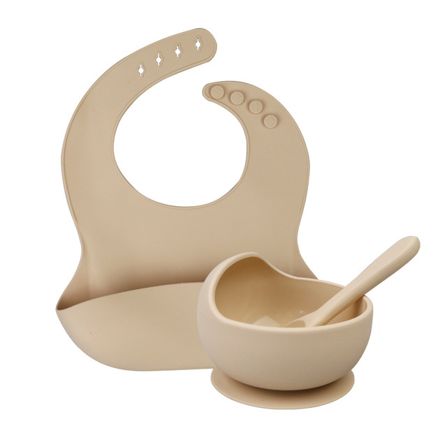 Tableware Cute Suction Feeding Bowl Spoon Bpa Free Washable Food Grade Silicone Baby Bibs Soft Set