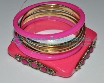 fashion indian metal iron bangle set with square resin bangle