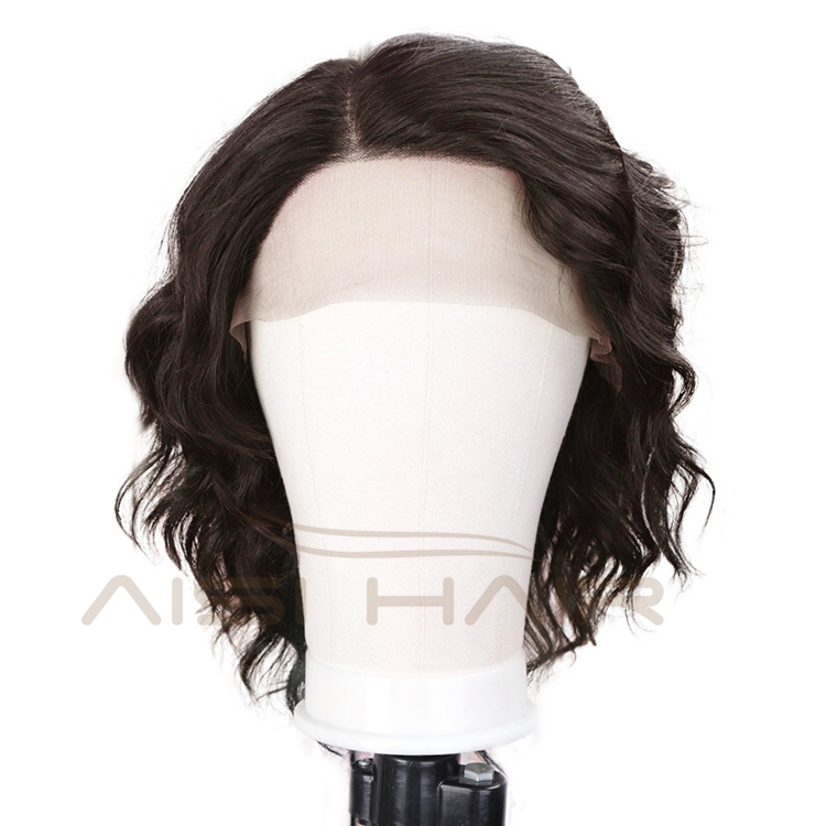 Aisi Hair 100% Human Hair Short Wavy Color 4# Bob Swiss Lace Wigs Body Wave Brazilian Human Hair Lace Front Wigs For Black Women