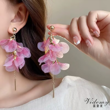 Holiday-Style Pink Gradient Fabric Flower Earrings