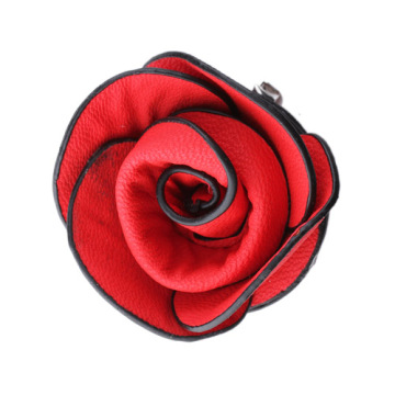 Nice Poppy Red 2.5" leather flower brooch
