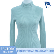 Light Green Turtleneck Ribbed Knit Top