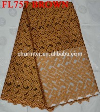High quality African lace fabric/ cord lace/ guipure lace fabric/cotton lace/ african lace/lace FL757 brown