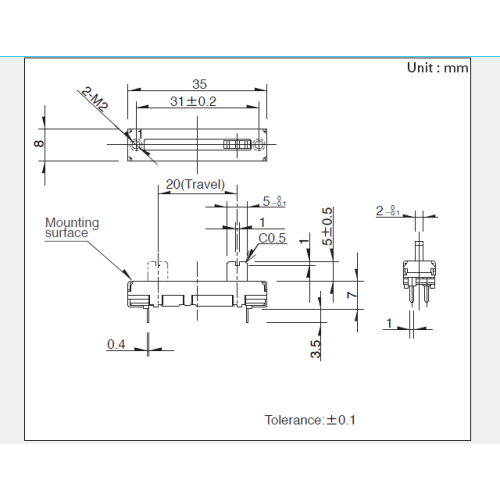 Potentiometer gelongsor siri Rs201