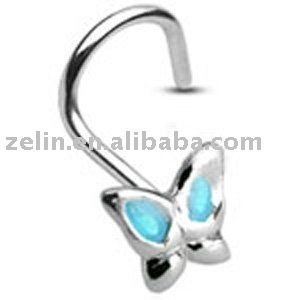 blue butterfly nose screw ring body jewelry
