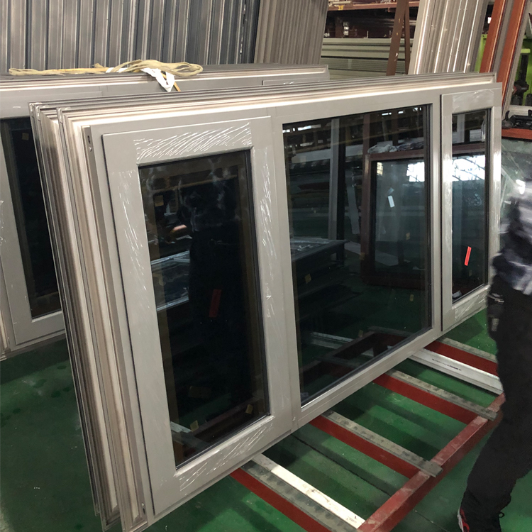 Philippines modern house style wooden grain french casement window aluminium arch windows