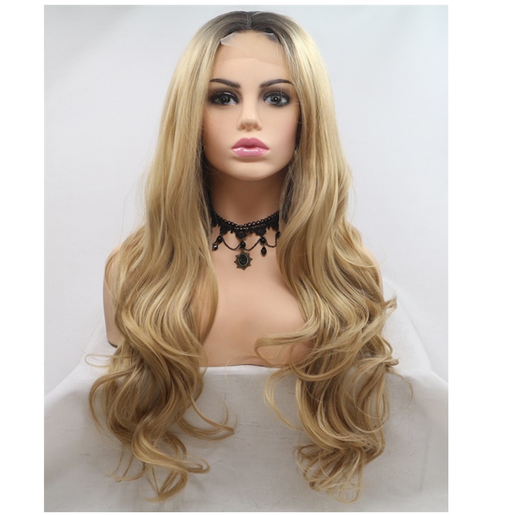 U Part 1X4 Ombre  Mix Honey Blonde Wig Middle Part Synthetic Hair Top Lace Frontal Wig