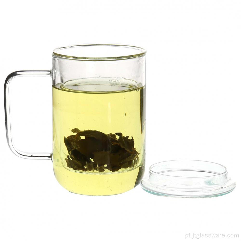 Copo de chá de vidro com infusor com alça