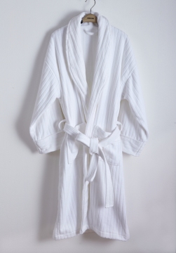 Stripe Design Hotel Bathrobe Shawl Collar