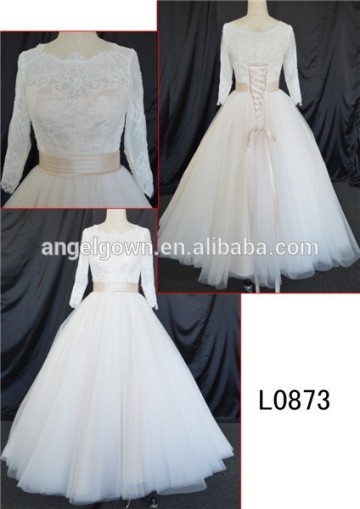 Full-length chiffon ball gown wedding dress long sleeve