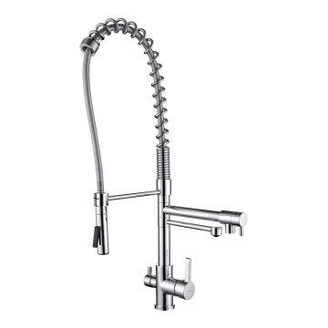 Double Spout Kitchen Faucet Spring Neck