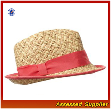 Crochet accent Straw Fedora/cheap straw fedora hats for promotion