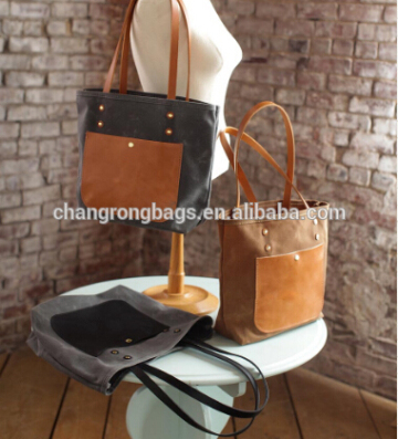 waxed canvas leather bag with leather trim