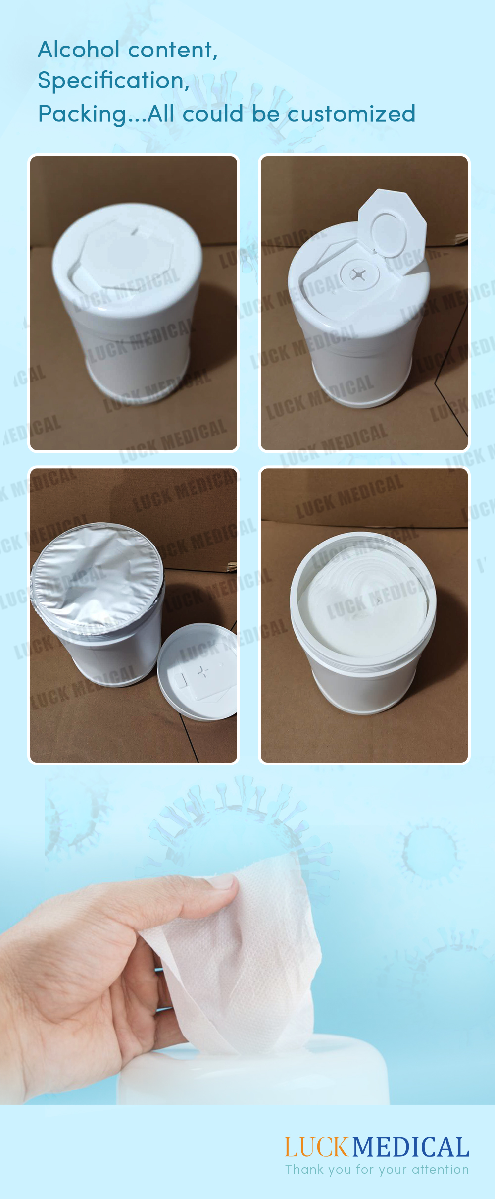 Confezione Salviettine disinfettanti alcoliche personalizzate Gentle Soft Package Customized Alcohol Disinfecting Wipes Gentle Soft