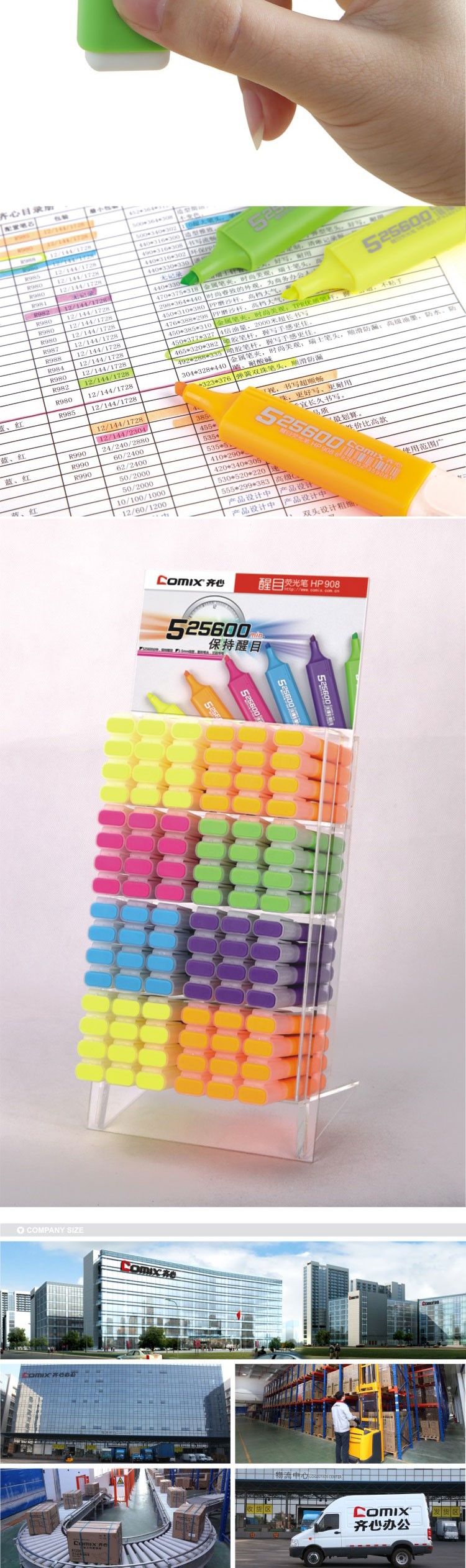 Vibrant colors clear plastic 6 Color Highlighter Pen