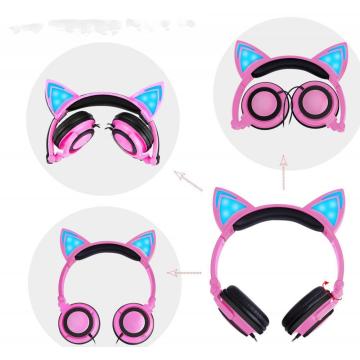 Lighting factory cat ear wired earphone for kids