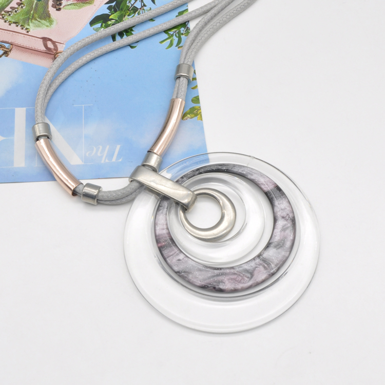 Trendy disc blank simple stainless steel and transparent  acrylic necklace pendant custom