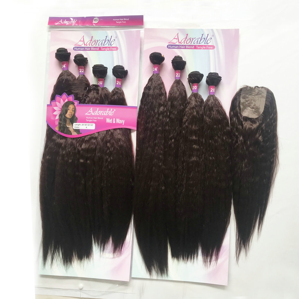 cheap synthetic hair with lace closure, wet and wavy 20" to 24" in a pack