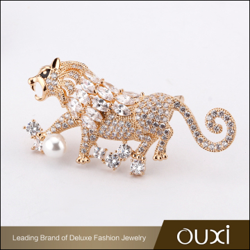 Austria Crystal Pearl Brooch Pin Zircon Lion Brooch for Man Suits Brooch