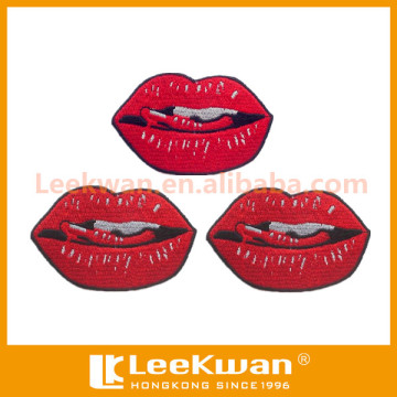 sex red mouth embroidery iron-on patch for garment accessories