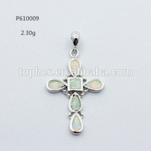 925 sterling silver white opal Jerusalem cross pendant