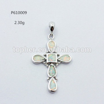 925 sterling silver white opal Jerusalem cross pendant