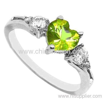 Emerald Heart Cubic Zirconia Ring With Rhodium Plating 