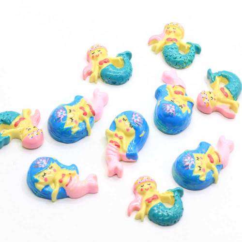 Assorted 100Pcs/Lot Resin Flatback Mermaid Girl Cabochons Kawaii Cartoon Flat Back Mermaid Embellishment Jewelry Making Findings