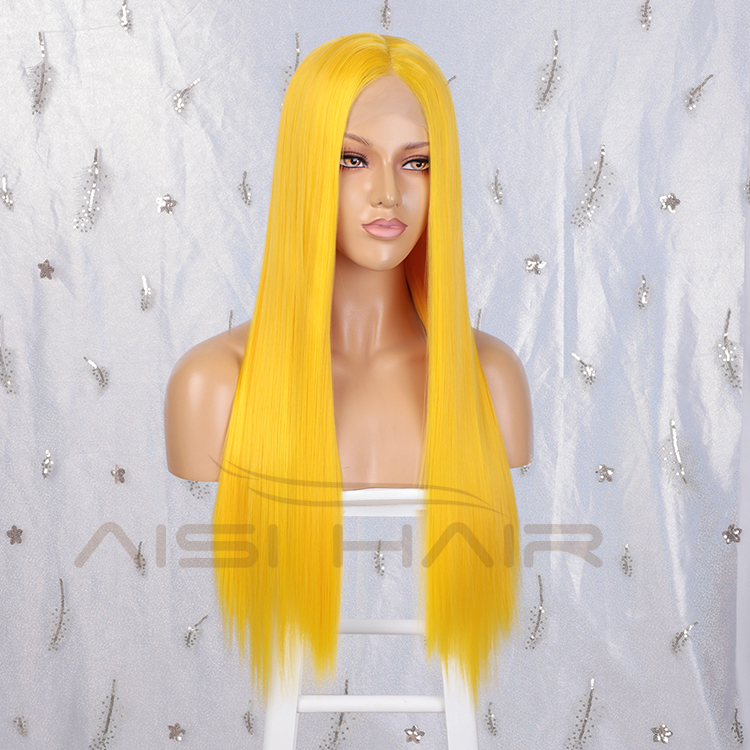 Aisi Hair Top Quality Long Silky Straight Yellow Wig Cosplay Swiss Lace Wig Cheap Synthetic Lace Frontal Wigs For Black Women