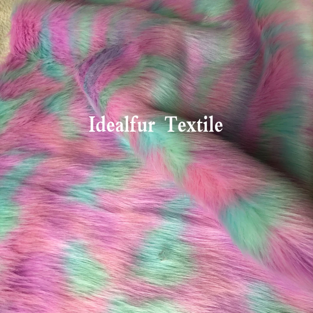 Multi Color Jacquard Luxury Long Pile Fake Raccoon Fur