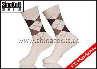 Customized White Argyle Cotton Man Casual Socks / Men Busin