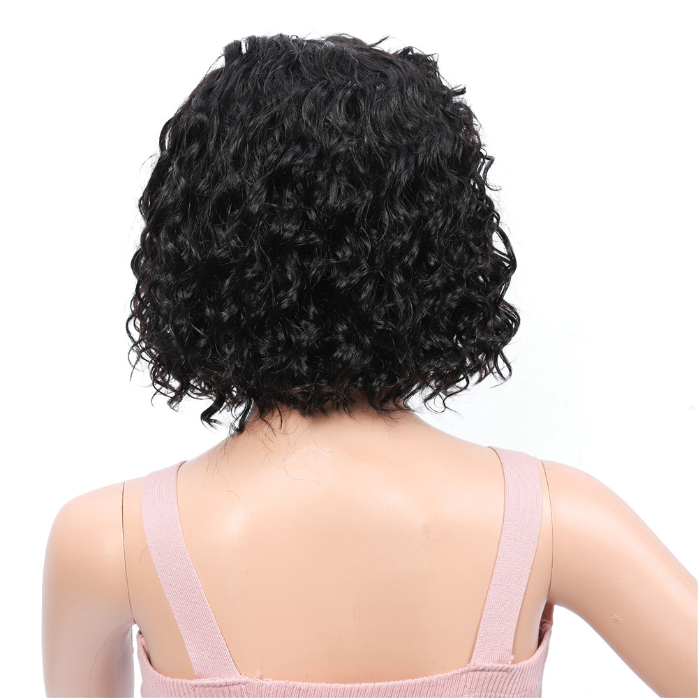 Natural Human Hair Wigs, Water wave Bob curly Wigs Human Hair machine made wig