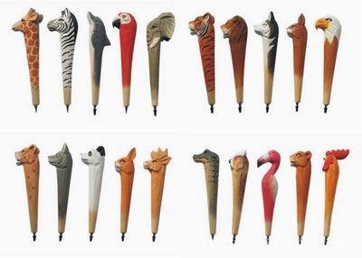 Wholesale Hand -made Environment Friendly Wood Carving Ball-point Pen with Animal shape