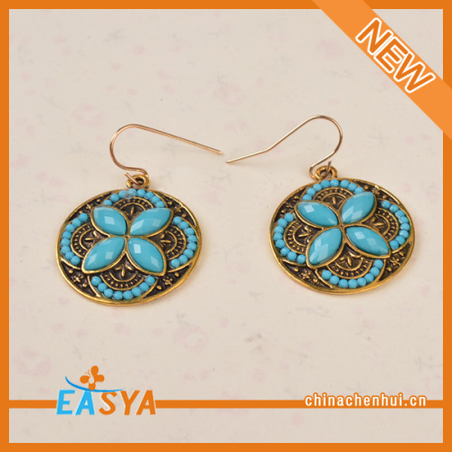 Mode emas kristal Rhinestone putaran Disc pesona Earrings