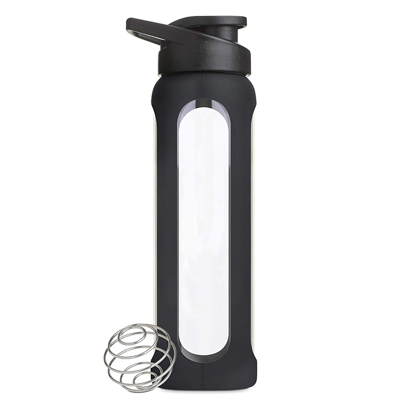 Fashion Sport Glass Protein Shaker Bottle with Silicone Sleeve