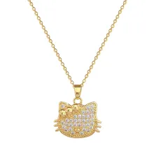 Luxury Dainty Cartoon Hello Kitty Pendant Necklace Stainless Steel Gold Plated Cat Charm Necklace