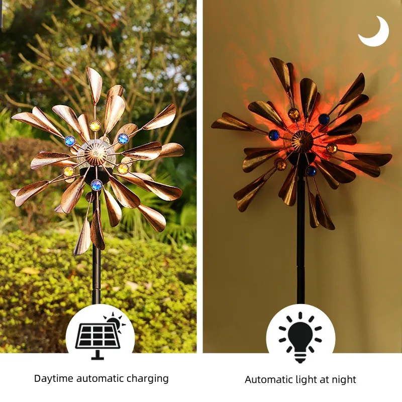 Colorful Solar Wind Spinner Outdoor Metal for Garden Decor Lamp