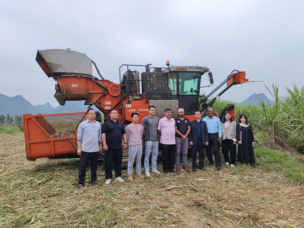 clients come to visit sugarcane harvester