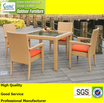 Outdoor Furniture Square Glass Table Top and Armrest Chair, Morden Dining Table and Chair Furniture Garden Furniture